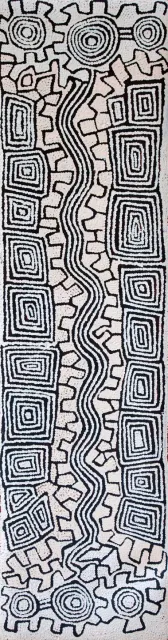 Australian Indigenous (Aboriginal and Torres Strait Islander) artwork by PATRICK TJUNGURRAYI of Papunya Tula Artists. The title is Ngarru. [PT1011057] (Acrylic on Belgian Linen)
