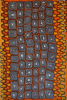 Australian Indigenous (Aboriginal and Torres Strait Islander) artwork by PATRICK TJUNGURRAYI of Papunya Tula Artists. The title is Ngarru. [PT1105174] (Acrylic on Belgian Linen)
