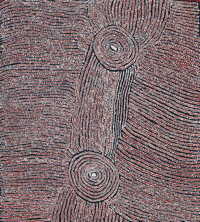 Australian Indigenous (Aboriginal and Torres Strait Islander) artwork by NANYUMA NAPANGATI of Papunya Tula Artists. The title is Ngaru. [NN1509083] (Acrylic on Belgian Linen)