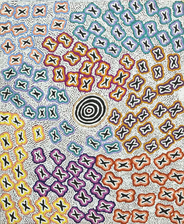 Australian Indigenous (Aboriginal and Torres Strait Islander) artwork by RUTH NAPALJARRI STEWART of Warlukurlangu Artists (Yuendumu). The title is Ngatijirri Jukurrpa (Budgerigar Dreaming). [2949/07] (Acrylic on Belgian Linen)