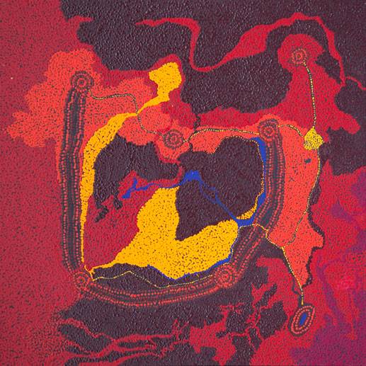 Australian Indigenous (Aboriginal and Torres Strait Islander) artwork by MAUREEN BAKER of Tjungu Palya Artists. The title is Ngayuku Mamaku Ngura (My Father’s Country). [13327] (Acrylic on Linen)