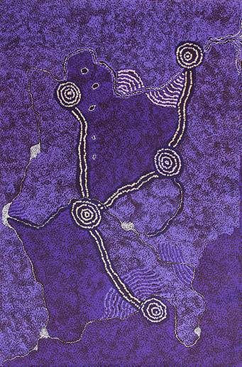 Australian Indigenous (Aboriginal and Torres Strait Islander) artwork by MAUREEN BAKER of Tjungu Palya Artists. The title is Ngayuku Mamaku Ngura (My Father’s Country). [15-142] (Acrylic on Canvas)
