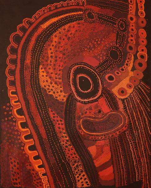 Australian Indigenous (Aboriginal and Torres Strait Islander) artwork by JUDY MARTIN of Mimili Maku Arts. The title is Ngayuku Mamaku Ngura (My Father’s Country). [304-19] (Acrylic on Linen)