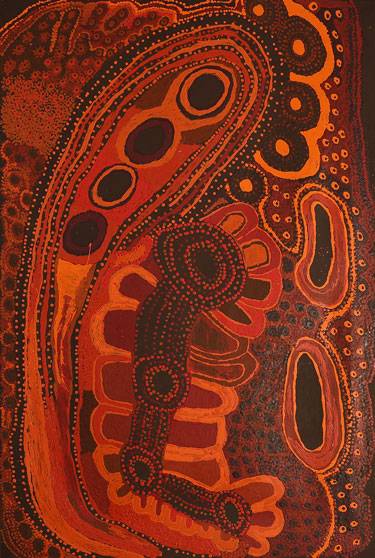 Australian Indigenous (Aboriginal and Torres Strait Islander) artwork by JUDY MARTIN of Mimili Maku Arts. The title is Ngayuku Mamaku Ngura (My Father’s Country). [333-19] (Acrylic on Linen)
