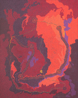 Australian Indigenous (Aboriginal and Torres Strait Islander) artwork by MAUREEN BAKER of Tjungu Palya Artists. The title is Ngayuku Mamaku Ngura (My Father’s Country). [13323] (Acrylic on Linen)