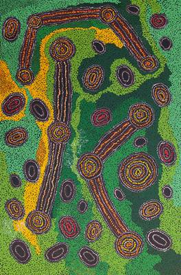 Australian Indigenous (Aboriginal and Torres Strait Islander) artwork by MAUREEN BAKER of Tjungu Palya Artists. The title is Ngayuku Mamaku Ngura (My Father’s Country). [14-405] (Acrylic on Canvas)