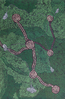 Australian Indigenous (Aboriginal and Torres Strait Islander) artwork by MAUREEN BAKER of Tjungu Palya Artists. The title is Ngayuku Mamaku Ngura (My Father’s Country). [15-145] (Acrylic on Canvas)
