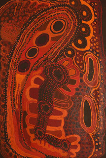 Australian Indigenous (Aboriginal and Torres Strait Islander) artwork by JUDY MARTIN of Mimili Maku Arts. The title is Ngayuku Mamaku Ngura (My Father’s Country). [333-19] (Acrylic on Linen)