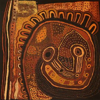 Australian Indigenous (Aboriginal and Torres Strait Islander) artwork by JUDY MARTIN of Mimili Maku Arts. The title is Ngayuku Mamaku Ngura (My Father’s Country). [423-19] (Acrylic on Linen)