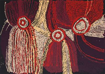 Australian Indigenous (Aboriginal and Torres Strait Islander) artwork by NYANKULYA WATSON WALYAMPARI of Tjungu Palya Artists. The title is Ngayuku Ngura. [PB8-39/40] (Silkscreen Print - Edition of 40)