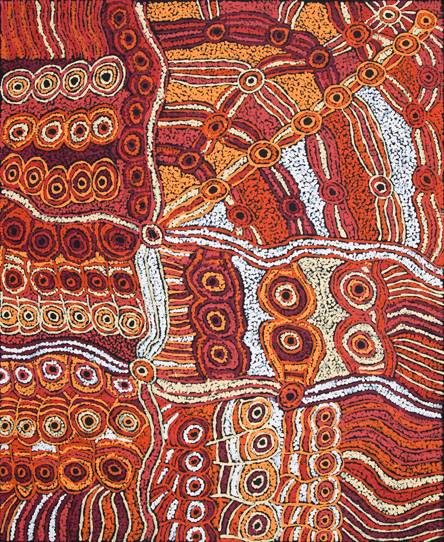 Australian Indigenous (Aboriginal and Torres Strait Islander) artwork by JUDY MARTIN of Mimili Maku Arts. The title is Ngayuku Ngura (My Country). [299-2012] (Acrylic on Linen)