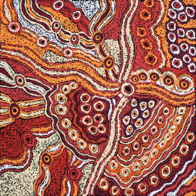 Australian Indigenous (Aboriginal and Torres Strait Islander) artwork by JUDY MARTIN of Mimili Maku Arts. The title is Ngayuku Ngura (My Country). [305-2012] (Acrylic on Linen)