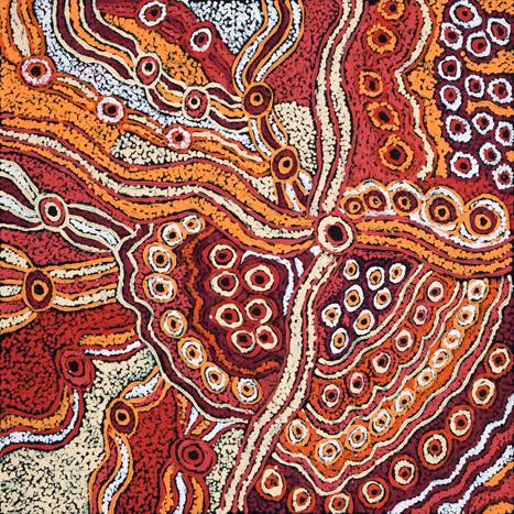 Australian Indigenous (Aboriginal and Torres Strait Islander) artwork by JUDY MARTIN of Mimili Maku Arts. The title is Ngayuku Ngura (My Country). [305-2012] (Acrylic on Linen)