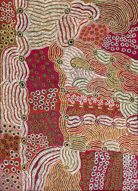 Australian Indigenous (Aboriginal and Torres Strait Islander) artwork by JUDY MARTIN of Mimili Maku Arts. The title is Ngayuku Ngura (My Country). [554-2011] (Acrylic on Linen)