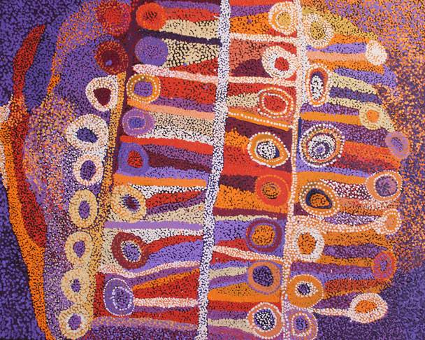 Australian Indigenous (Aboriginal and Torres Strait Islander) artwork by WAWIRIYA BURTON of Tjala Artists. The title is Ngayuku Ngura - My Country. [623-13] (Acrylic on Linen)