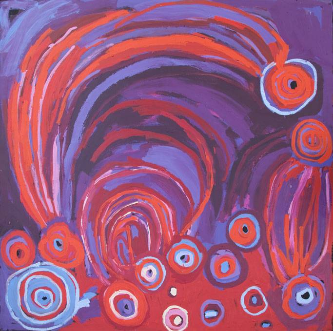 Australian Indigenous (Aboriginal and Torres Strait Islander) artwork by BARBARA MBITJANA MOORE of Tjala Artists. The title is Ngayuku Ngura - My Country. [486-13] (Acrylic on Linen)