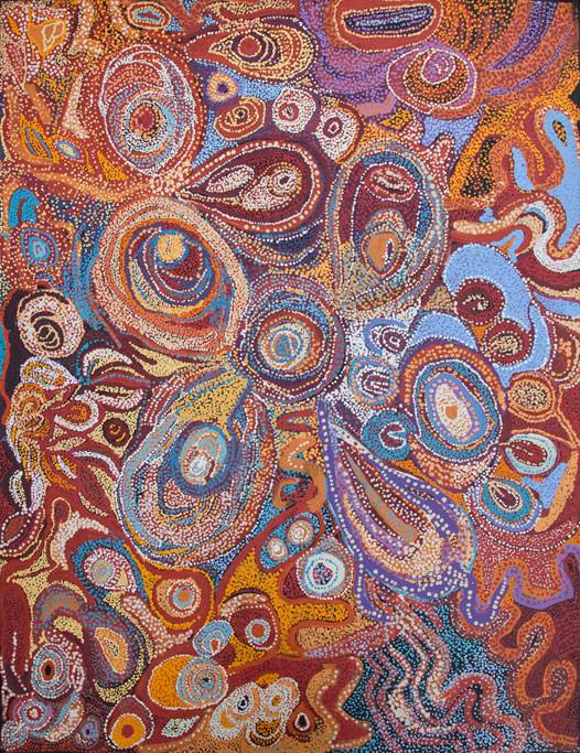 Australian Indigenous (Aboriginal and Torres Strait Islander) artwork by YARITJI YOUNG of Tjala Artists. The title is Ngayuku Ngura - My Country. [503-12] (Acrylic on Linen)
