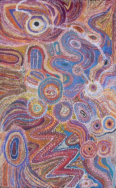 Australian Indigenous (Aboriginal and Torres Strait Islander) artwork by YARITJI YOUNG of Tjala Artists. The title is Ngayuku Ngura - My Country. [759-13] (Acrylic on Linen)