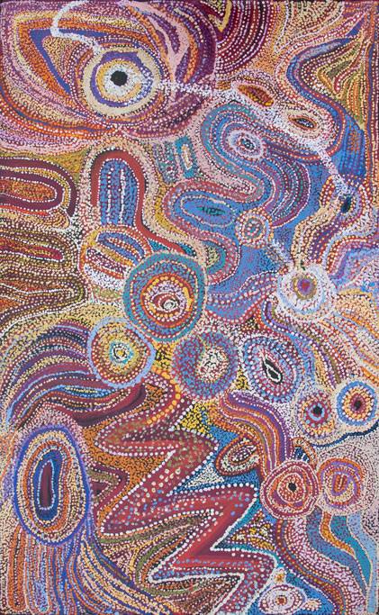 Australian Indigenous (Aboriginal and Torres Strait Islander) artwork by YARITJI YOUNG of Tjala Artists. The title is Ngayuku Ngura - My Country. [759-13] (Acrylic on Linen)