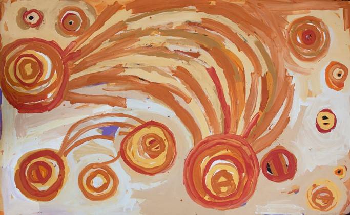 Australian Indigenous (Aboriginal and Torres Strait Islander) artwork by BARBARA MBITJANA MOORE of Tjala Artists. The title is Ngayuku Ngura - My Country. [791-13] (Acrylic on Linen)