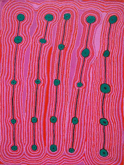 Australian Indigenous (Aboriginal and Torres Strait Islander) artwork by RAY KEN of Tjala Artists. The title is Ngayuku Ngura - My Country. [2021-07] (Acrylic on Linen)