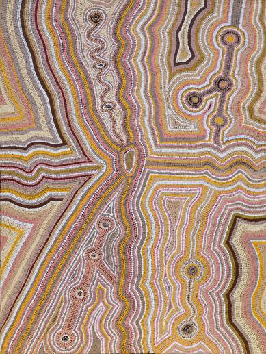 Australian Indigenous (Aboriginal and Torres Strait Islander) artwork by BRENTON KEN of Tjala Artists. The title is Ngayuku Ngura - My Country. [0021-08] (Acrylic on Linen)