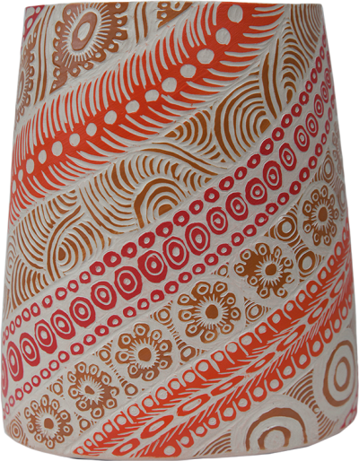 Australian Indigenous (Aboriginal and Torres Strait Islander) artwork by ALISON (MILYIKA) CARROLL of Ernabella Artists. The title is Ngayuku Walka. [299C-14] (Stoneware with Sgraffito)