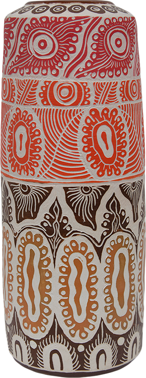 Australian Indigenous (Aboriginal and Torres Strait Islander) artwork by ALISON (MILYIKA) CARROLL of Ernabella Artists. The title is Ngayuku Walka. [303C-14] (Stoneware with Sgraffito)