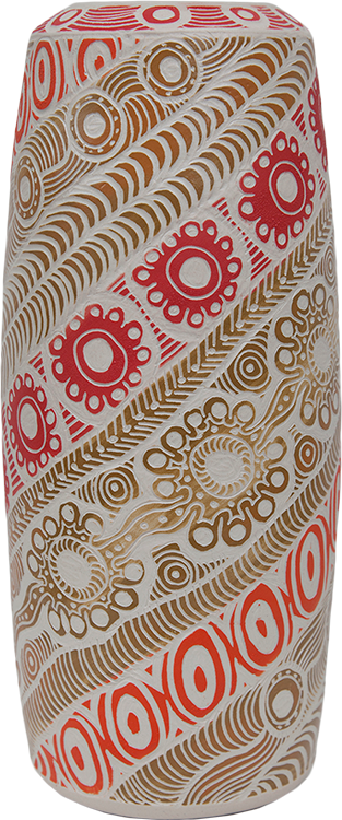 Australian Indigenous (Aboriginal and Torres Strait Islander) artwork by ALISON (MILYIKA) CARROLL of Ernabella Artists. The title is Ngayuku Walka. [305C-14] (Stoneware with Sgraffito)