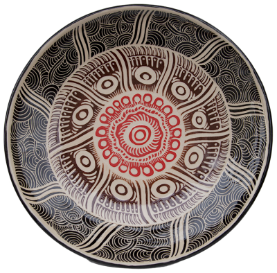 Australian Indigenous (Aboriginal and Torres Strait Islander) artwork by ALISON (MILYIKA) CARROLL of Ernabella Artists. The title is Ngayuku Walka. [326C-14] (Stoneware with Sgraffito)