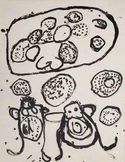 Australian Indigenous (Aboriginal and Torres Strait Islander) artwork by NOLA YURNANGURNU CAMPBELL of Warakurna Artists. The title is Ngikin Ngikin. [626-17] (Ink on Paper)