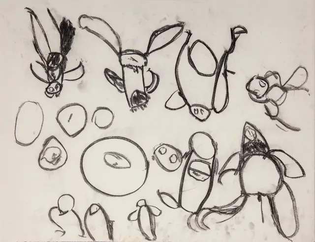 Australian Indigenous (Aboriginal and Torres Strait Islander) artwork by NOLA YURNANGURNU CAMPBELL of Warakurna Artists. The title is Ngikin Ngikin. [640-17] (Ink on Paper)