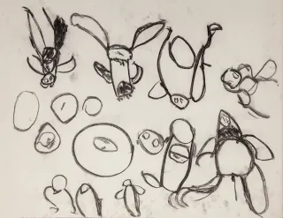 Australian Indigenous (Aboriginal and Torres Strait Islander) artwork by NOLA YURNANGURNU CAMPBELL of Warakurna Artists. The title is Ngikin Ngikin. [640-17] (Ink on Paper)