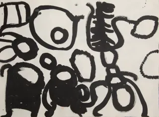 Australian Indigenous (Aboriginal and Torres Strait Islander) artwork by NOLA YURNANGURNU CAMPBELL of Warakurna Artists. The title is Ngikin Ngikin. [641-17] (Ink on Paper)