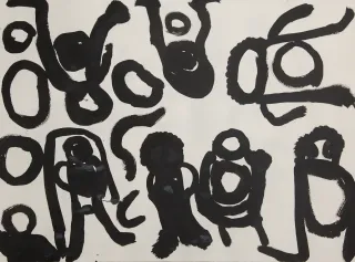 Australian Indigenous (Aboriginal and Torres Strait Islander) artwork by NOLA YURNANGURNU CAMPBELL of Warakurna Artists. The title is Ngikin Ngikin. [645-17] (Ink on Paper)
