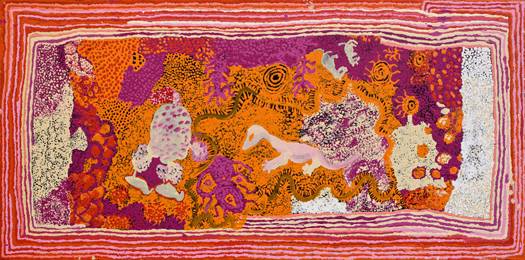 Australian Indigenous (Aboriginal and Torres Strait Islander) artwork by LANGALIKI LANGALIKI of Ernabella Artists. The title is Ngintaka-ku Ngura. [225-12] (Acrylic on Canvas)