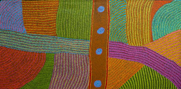 Australian Indigenous (Aboriginal and Torres Strait Islander) artwork by CARLENE THOMPSON of Ernabella Artists. The title is Ngura. [325-12] (Acrylic on Canvas)