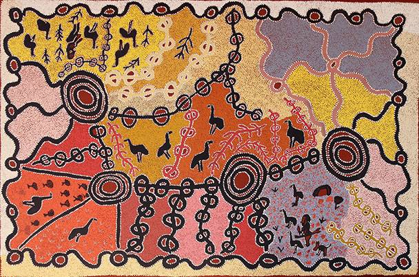 Australian Indigenous (Aboriginal and Torres Strait Islander) artwork by PETER MUNGKURI of Iwantja Artists. The title is Ngura (Country). [270-14] (Acrylic on Canvas)