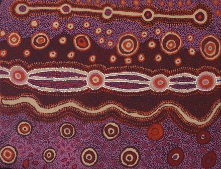Australian Indigenous (Aboriginal and Torres Strait Islander) artwork by TINPULYA MERVIN of Tjungu Palya Artists. The title is Ngura Munu Iwara. [08457] (Acrylic on Canvas)