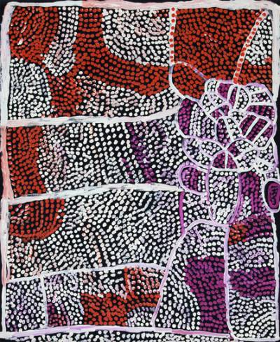 Australian Indigenous (Aboriginal and Torres Strait Islander) artwork by MILATJARI PUMANI of Mimili Maku Arts. The title is Ngura Walytja - Antara. [631-2011] (Acrylic on Linen)