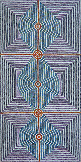 Australian Indigenous (Aboriginal and Torres Strait Islander) artwork by GLORIA NAPANGARDI GILL of Warlukurlangu Artists (Yuendumu). The title is Ngurlu Jukurrpa (Native Seed Dreaming). [204/13ny] (Acrylic on Belgian Linen)