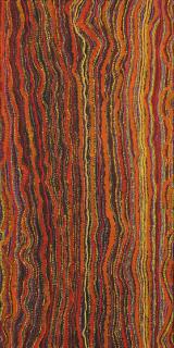 Australian Indigenous (Aboriginal and Torres Strait Islander) artwork by SARAH NAPURRURLA LEO of Warlukurlangu Artists (Yuendumu). The title is Ngurlu Jukurrpa (Native Seed Dreaming). [2384/13] (Acrylic on Belgian Linen)