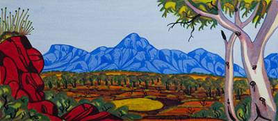 Australian Indigenous (Aboriginal and Torres Strait Islander) artwork by MERVYN RUBUNTJA of Ngurratjuta Iltja Ntjarra (Many Hands). The title is North West of Alice Springs. [1041-11] (Watercolour on Paper)