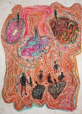 Australian Indigenous (Aboriginal and Torres Strait Islander) artwork by ROBIN KANKAPANKATJA of Kaltjiti Artists. The title is Nyangatja ngayuku ara irititja. [KALRKA8653D] (Dry Pastel, Graphite and Charcoal on Arches Paper)