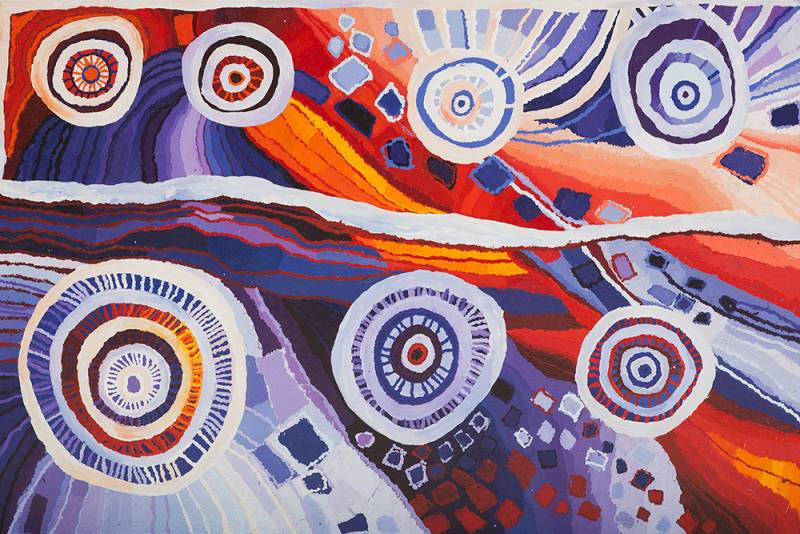Australian Indigenous (Aboriginal and Torres Strait Islander) artwork by BERYL JIMMY of Tjungu Palya Artists. The title is Nyangatja Watarru. [17-002] (Synthetic Polymer on Linen)