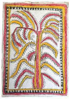 Australian Indigenous (Aboriginal and Torres Strait Islander) artwork by FATE SAVARI (ISAWDI) of Omie Artists. The title is Nyoni han’e - Nyonirajé clan emblem of the fern leaf. [14-234] (Pencil and Ink on Paper)