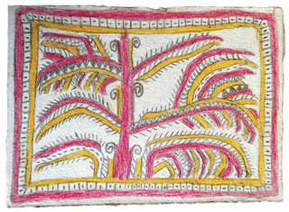 Australian Indigenous (Aboriginal and Torres Strait Islander) artwork by FATE SAVARI (ISAWDI) of Omie Artists. The title is Nyoni han’e - Nyonirajé clan emblem of the fern leaf. [14-239] (Pencil and Ink on Paper)