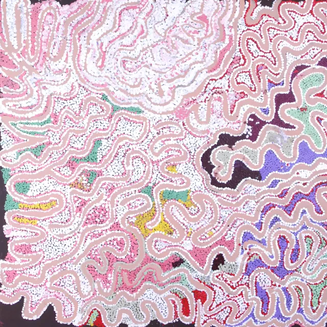 Australian Indigenous (Aboriginal and Torres Strait Islander) artwork by PULPURRU DAVIES of Warakurna Artists. The title is Nyukur. [07-055] (Acrylic on Linen)