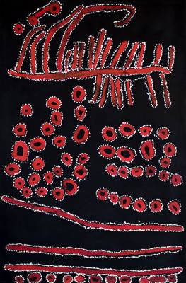 Australian Indigenous (Aboriginal and Torres Strait Islander) artwork by LAWRENCE PENNINGTON of Spinifex Artists. The title is Nyuman. [15-155] (Acrylic on Linen)