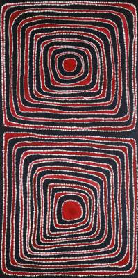 Australian Indigenous (Aboriginal and Torres Strait Islander) artwork by MAWUKURA JIMMY NERRIMAH of Mangkaja Artists. The title is Nyunjun & Wyingnula Jila (Waterholes). [271/06] (Acrylic on Canvas)